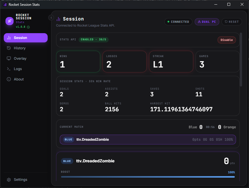 rocket-session screenshot 1: session