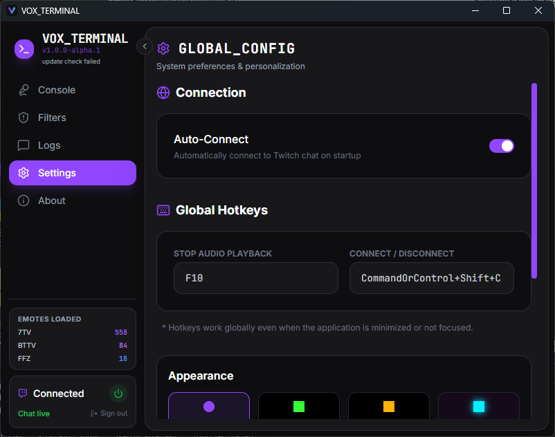 vox-terminal screenshot 3: settings